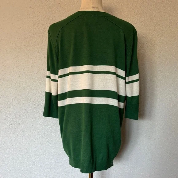 Mer Sea Court Green & White Striped Short Sleeve Crew Neck Sweater size XL - Picture 6 of 12